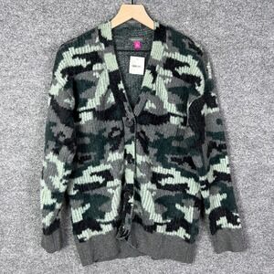 Vince Camuto Women's Camo Cardigan Sweater Gray Green Black Size M Button Up‎